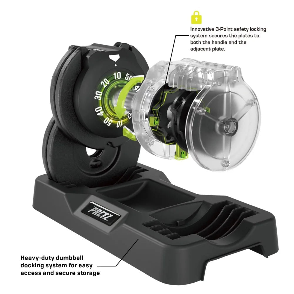 10-50 lb Quick Select Adjustable Dumbbell, Enhanced 3-Point Safety Locking System, Single, Black