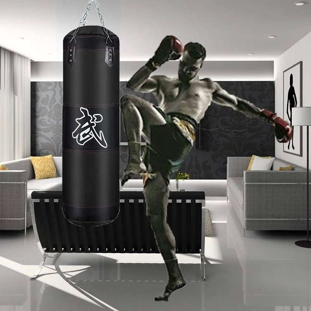 100/120cm Unfilled Heavy Punching Bag Professional Boxing Sandbag with Hanging Accessorie for MMA Muay Thai Kickboxing Taekwondo