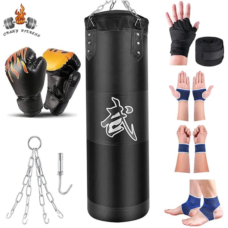 100/120cm Unfilled Heavy Punching Bag Professional Boxing Sandbag with Hanging Accessorie for MMA Muay Thai Kickboxing Taekwondo