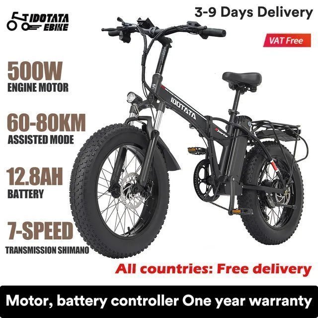 20 INCH Electric Bicycle 1000W 48V 12.8AH Lithium Battery Mechanical Disc Brake 500W Fat Tire Folding