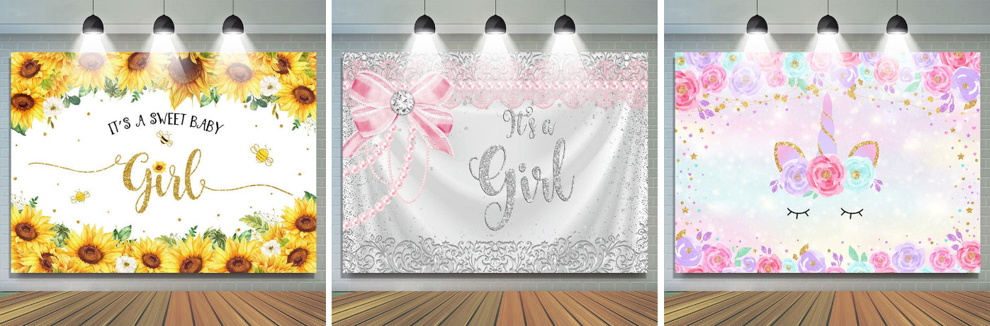 Toile de fond pour la douche de bébé des filles - Lofaris France