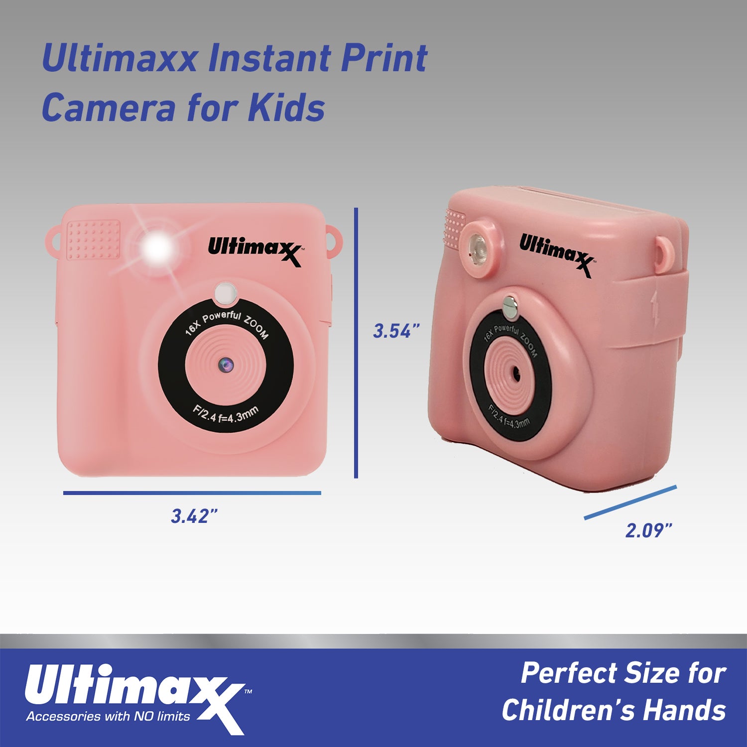 Ulitmaxx Kids Instant Digital Camera (Pink) with 64GB Micro SD and 3 Rolls Paper