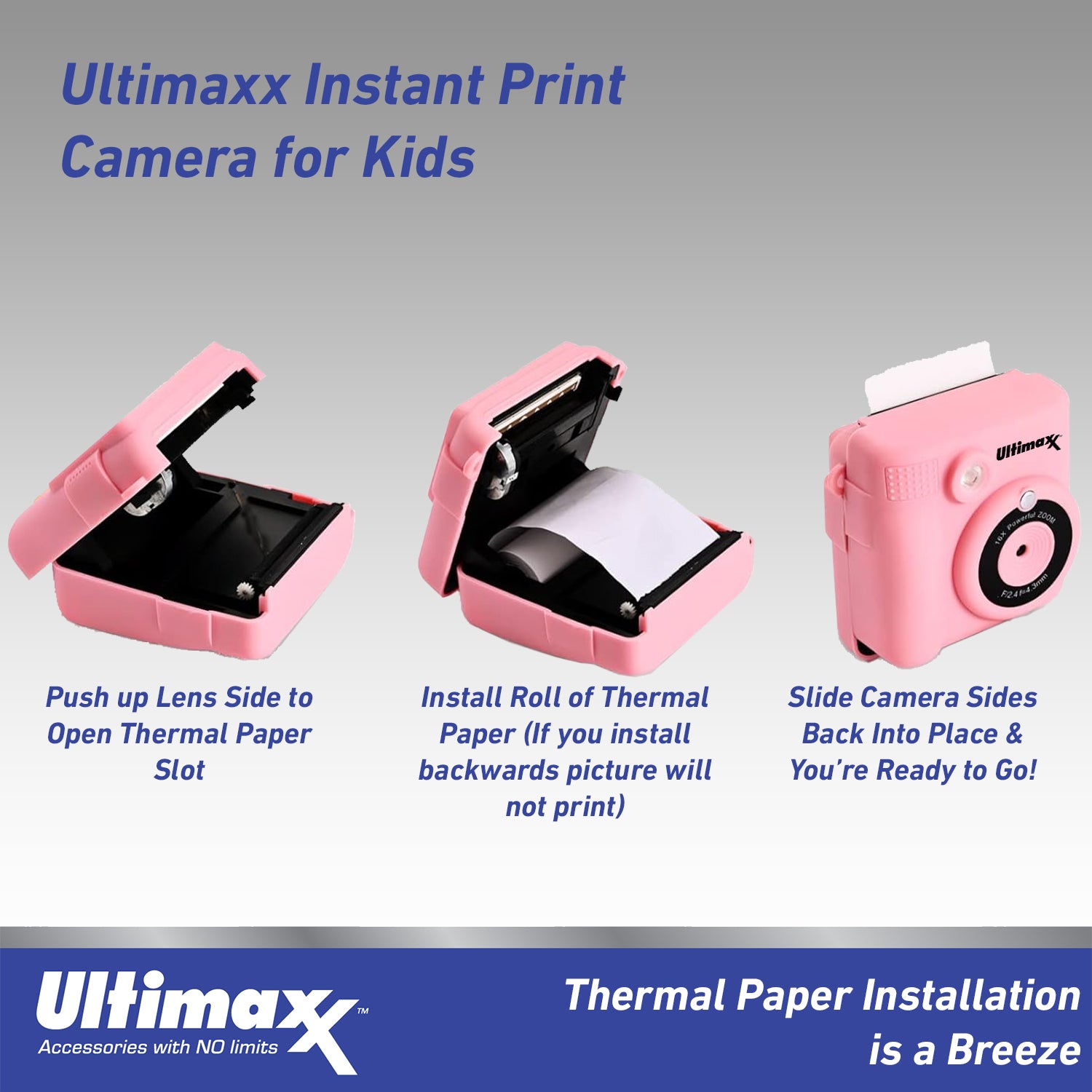 Ulitmaxx Kids Digital Camera w/ 32GB Micro SD Card, 3 Rolls Paper - Pink