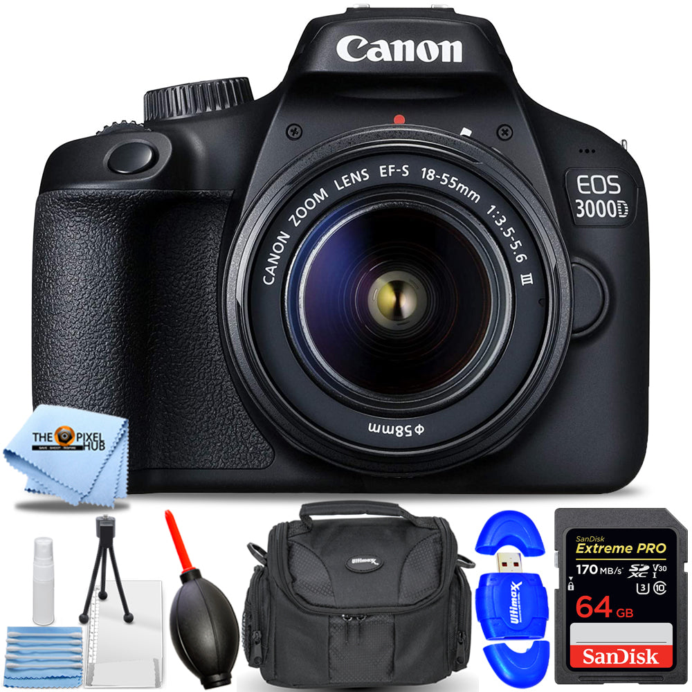 Canon EOS 3000D / T100 DSLR with 18-55mm III Lens - Essential 64GB Bundle