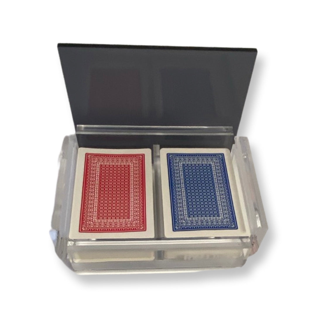 Lucite Acrylic Bridge Playing Card Holder with Playing Cards Included (Black)