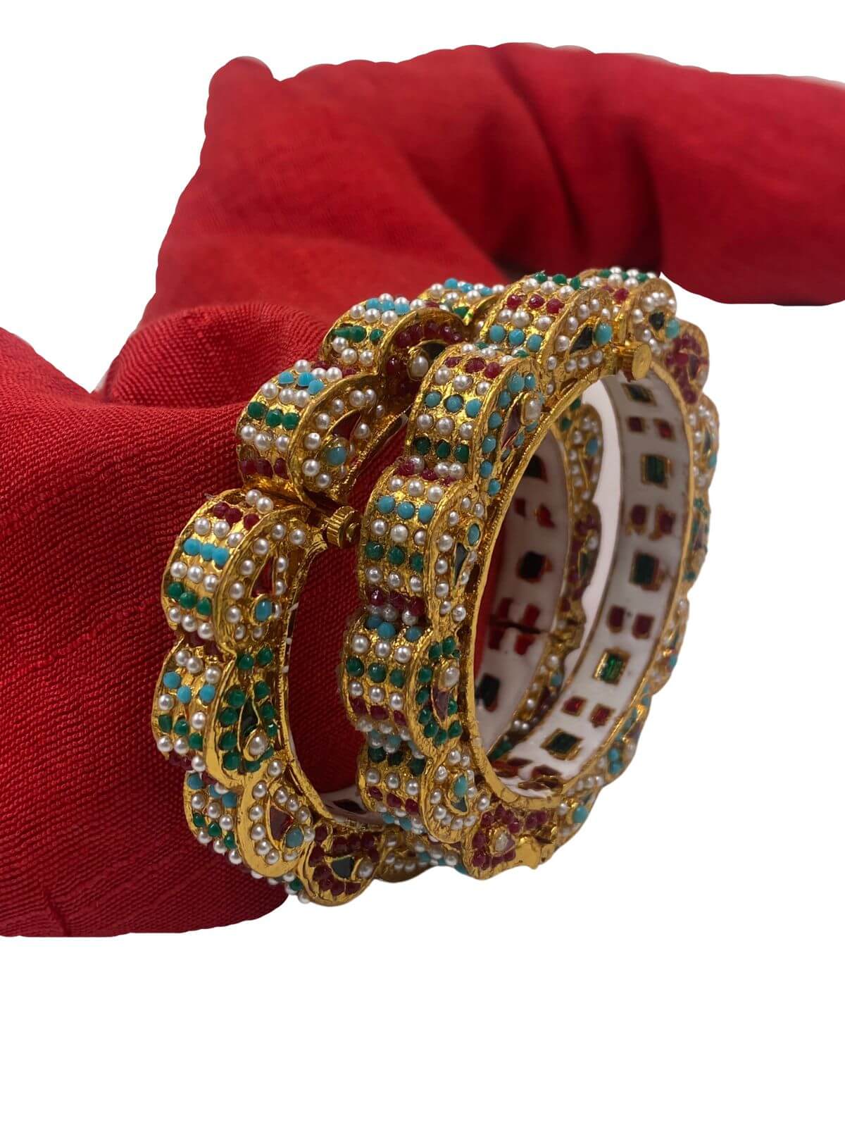 Designer Multi Color Jadau Pearls Gajra Bangles By Gehna Shop