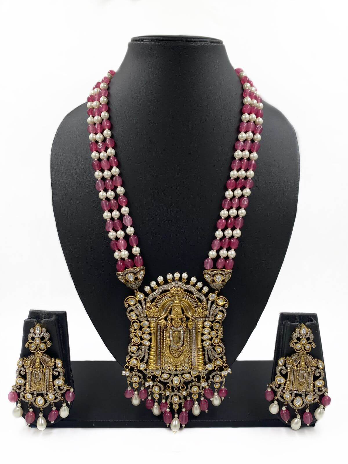 Trishla Long Antique Victorian Lord Balaji Temple Jewellery Necklace Set For Weddings