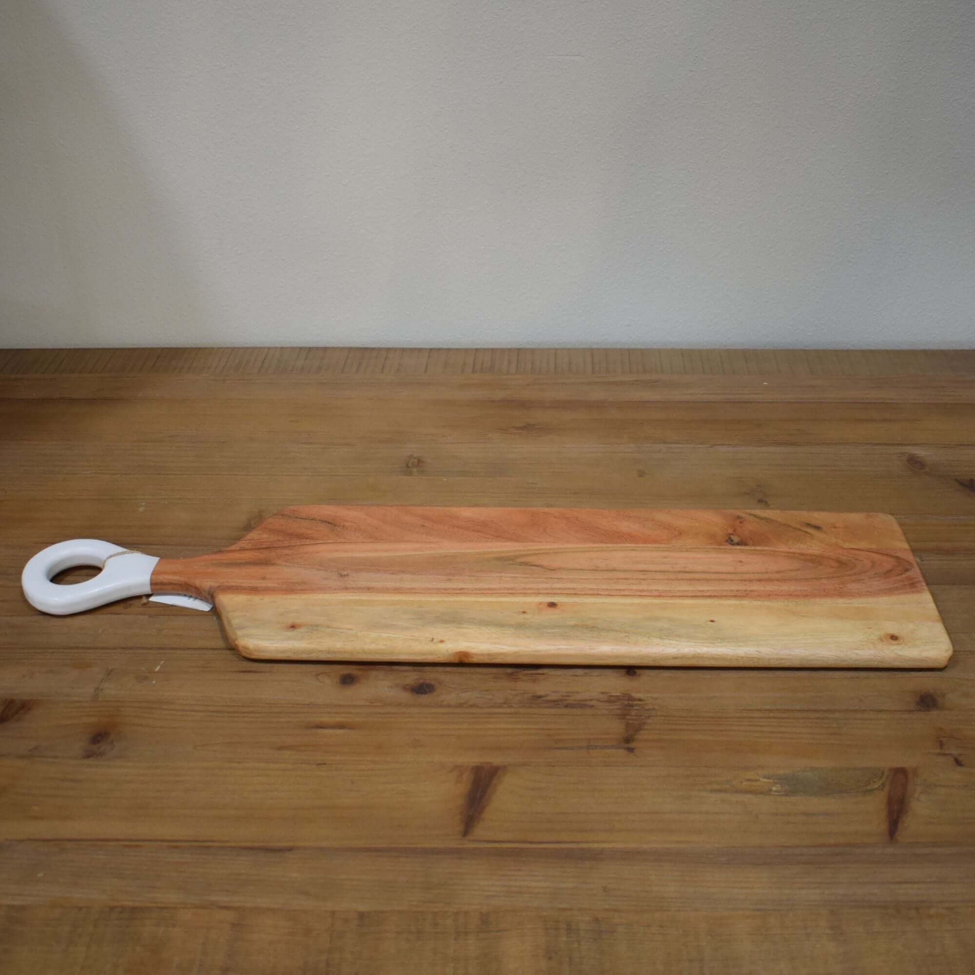 Acacia Wood Rectangle Cutting Board w/ White Handle 18.5