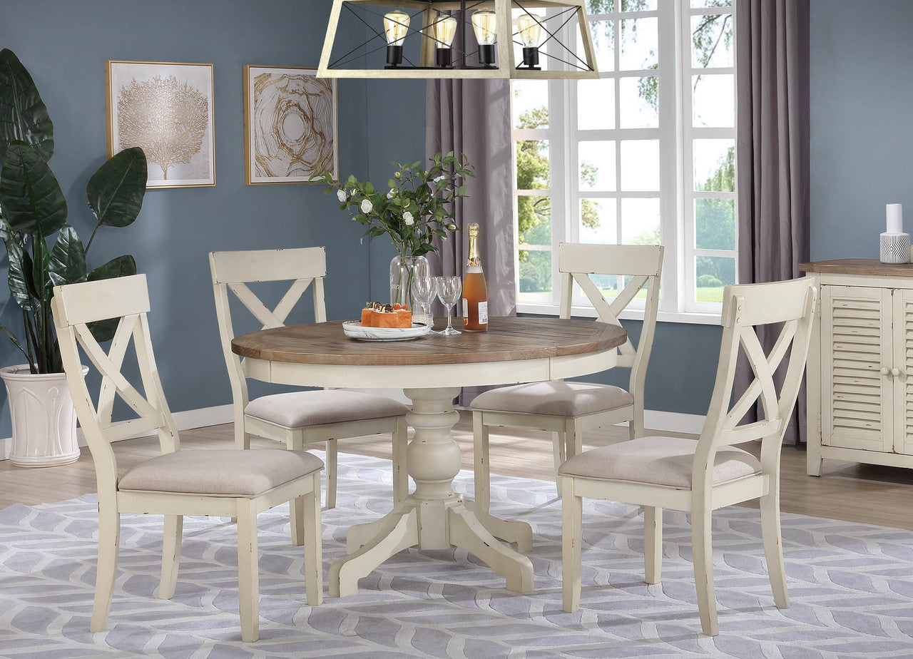 Round Country White Farmhouse Table Dining Set