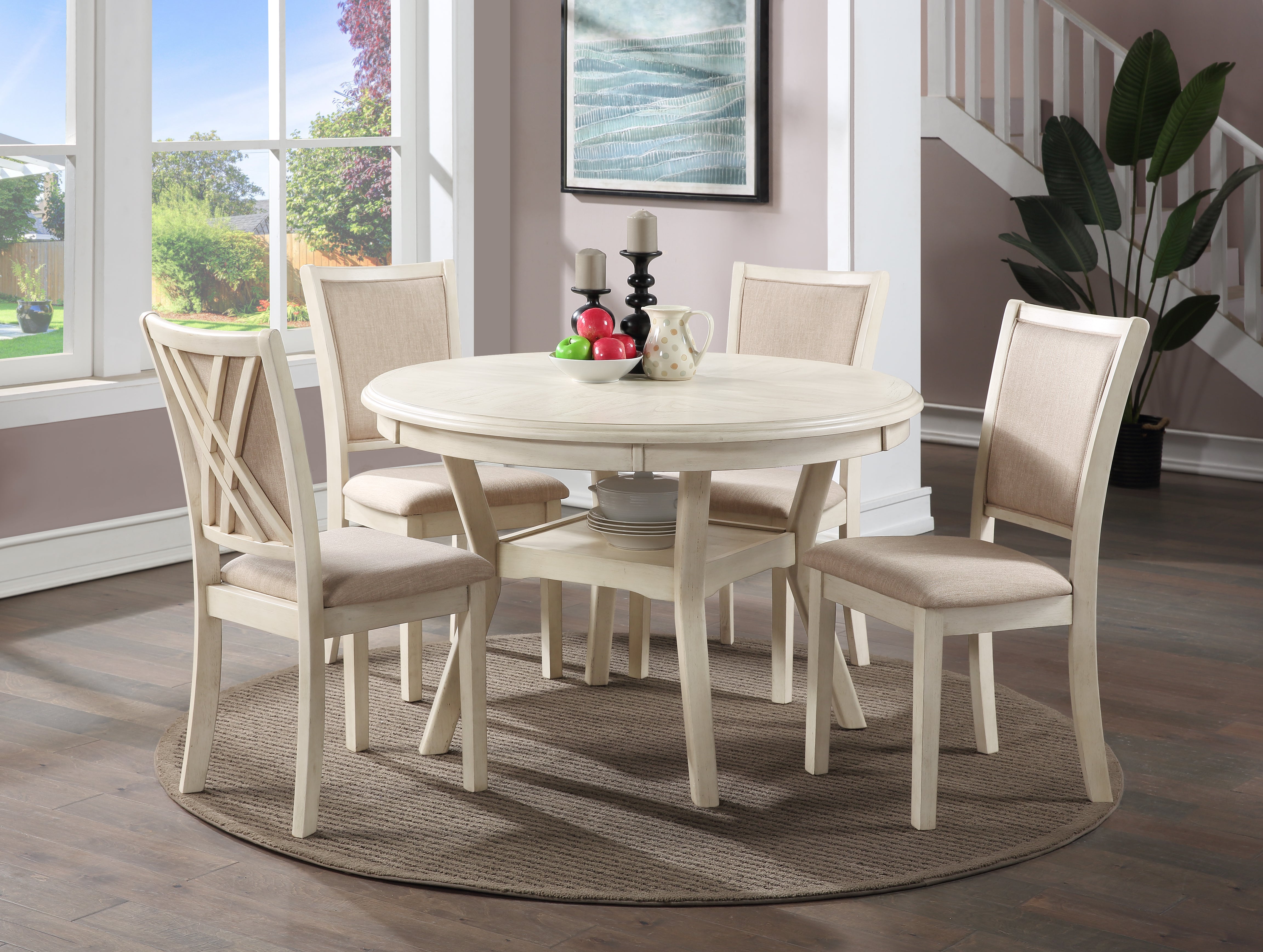 Bisque Starburst Large Round Dining Set