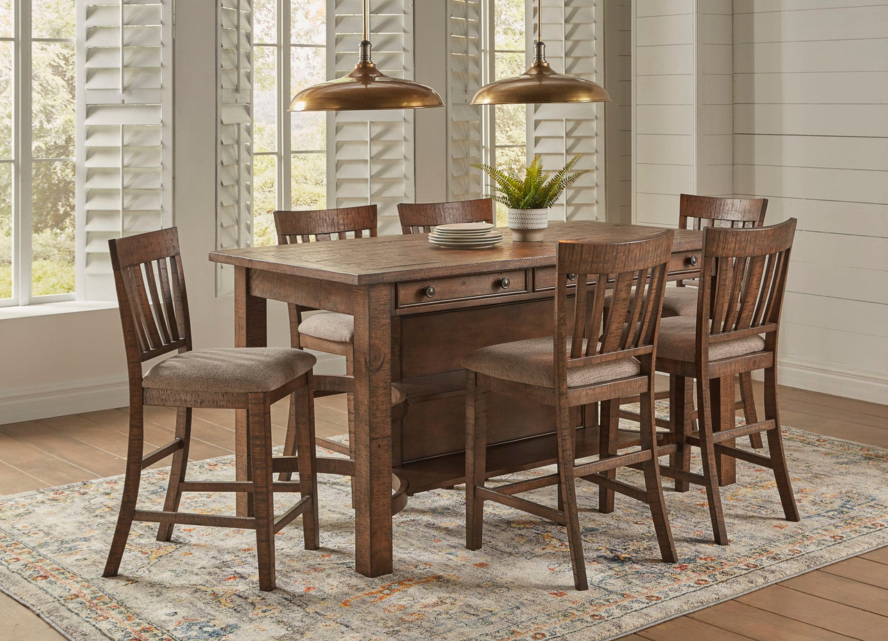 Six Drawer Brown Pub Table Dining Set