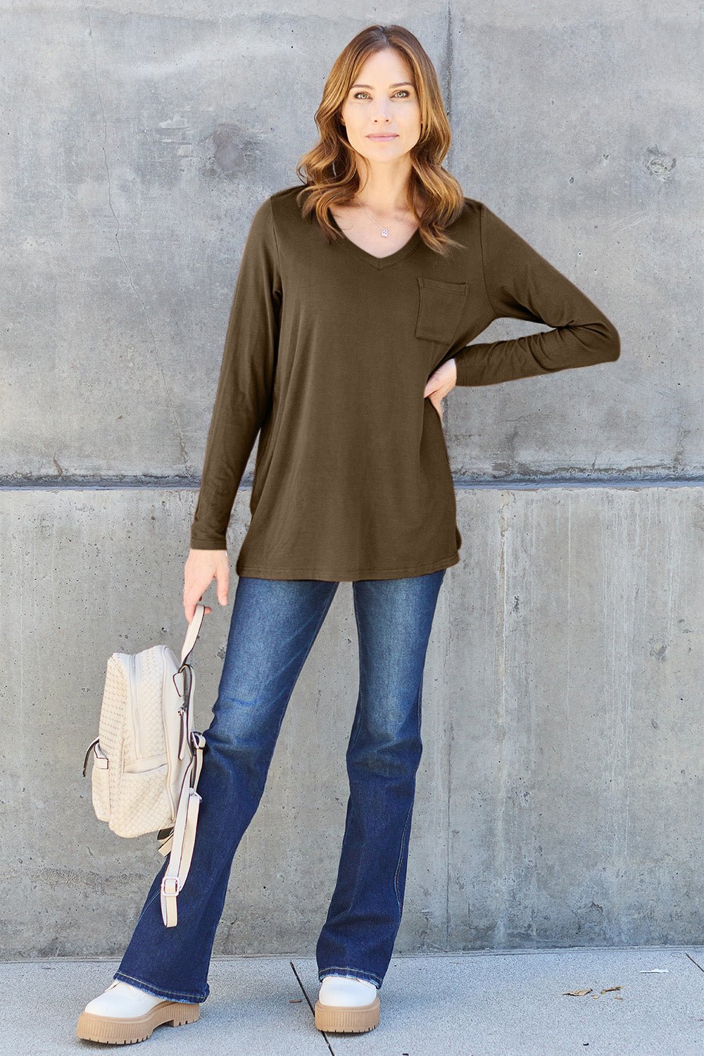 Basic Bae V-Neck Long Sleeve Top