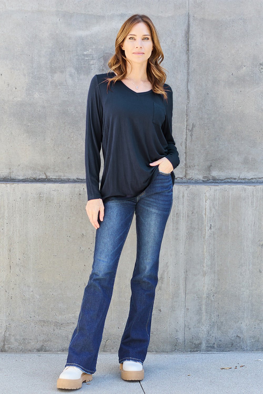 Basic Bae V-Neck Long Sleeve Top