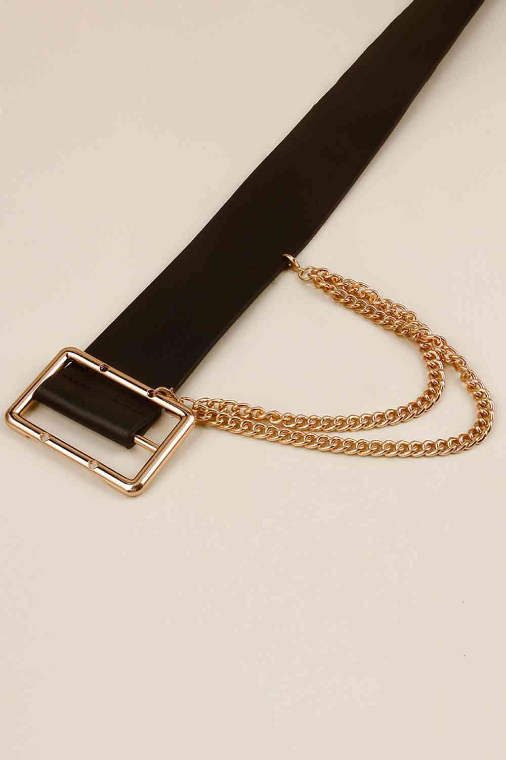 Faux Leather Wide Belt with Chain