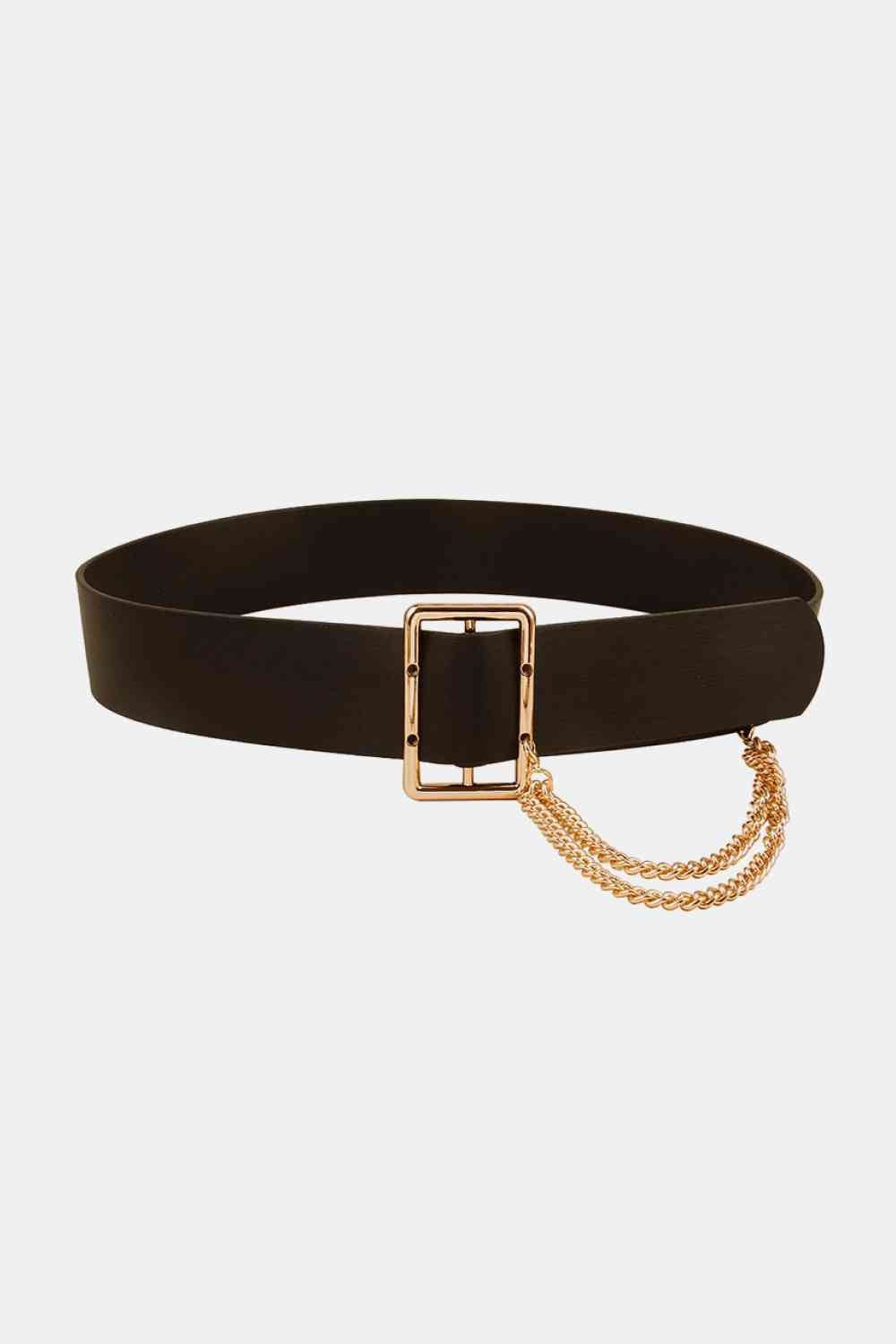 Faux Leather Wide Belt with Chain