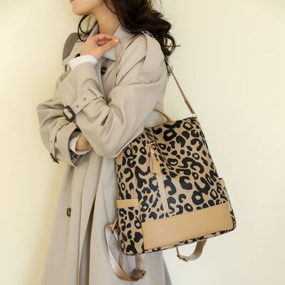 Leopard Print Faux Leather Backpack Bag