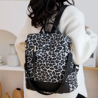 Leopard Print Faux Leather Backpack Bag