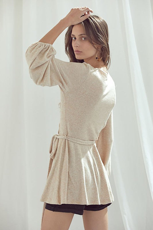 PLUS LONG BUBBLE SLEEVE WRAP TUNIC