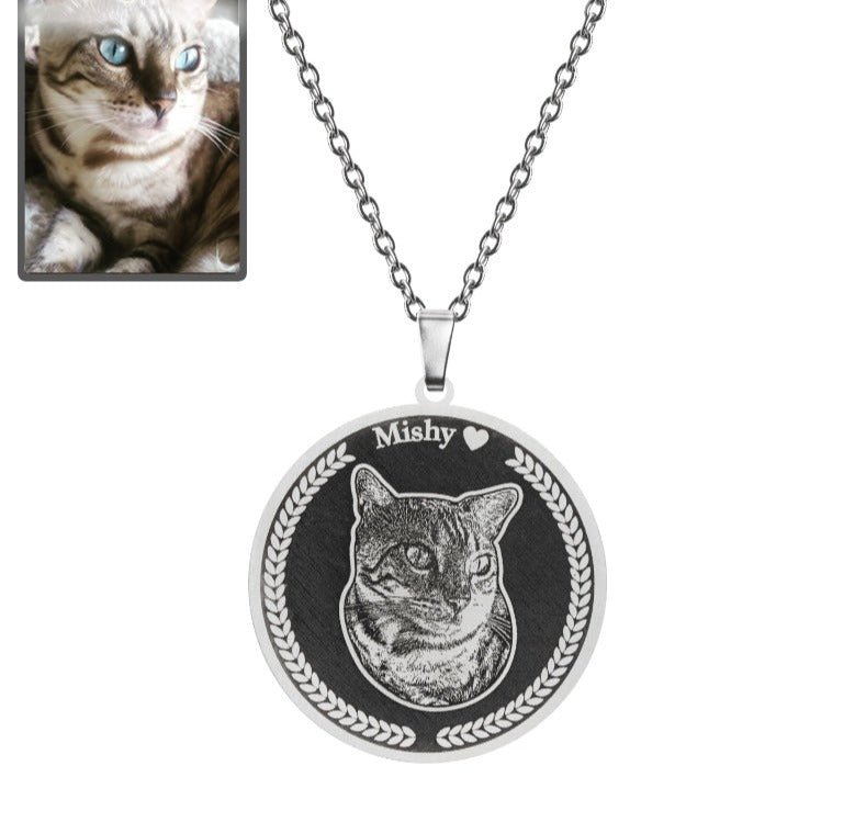 Embossed Medallion Cat Memorial Necklace