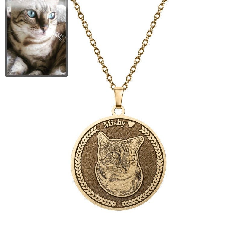 Embossed Medallion Cat Memorial Necklace