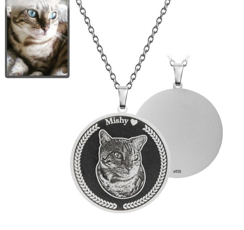Embossed Medallion Cat Memorial Necklace