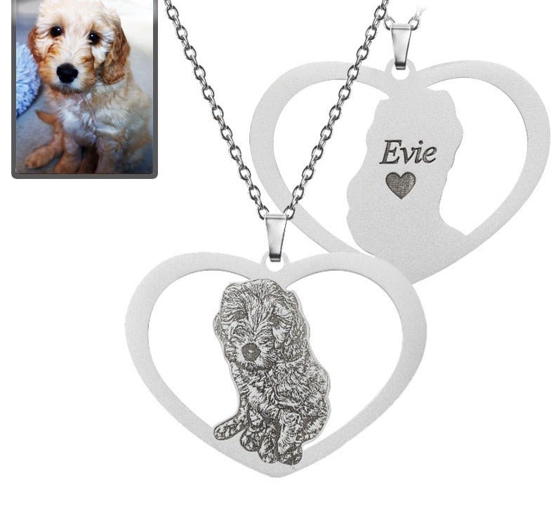 Silhouette Halo-Heart Life-Like Dog Necklace