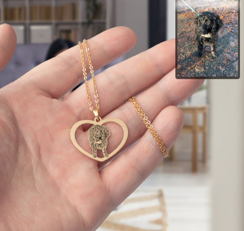 Silhouette Halo-Heart Life-Like Dog Necklace