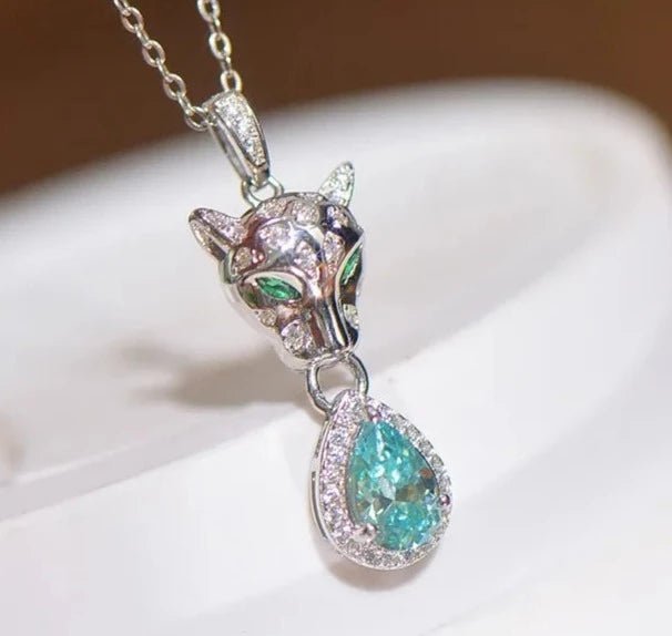 1ct Water Drop Moissanite Leopard Head Pendant with Necklace