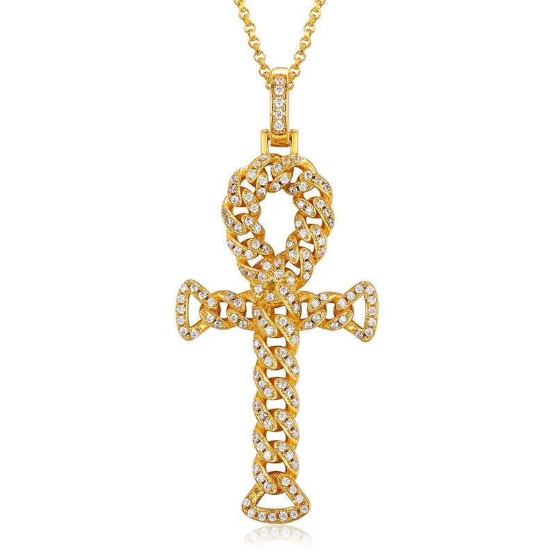 Cuban Link Ankh Moissanite Pendant with Necklace