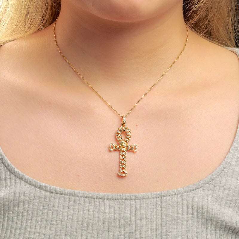 Cuban Link Ankh Moissanite Pendant with Necklace