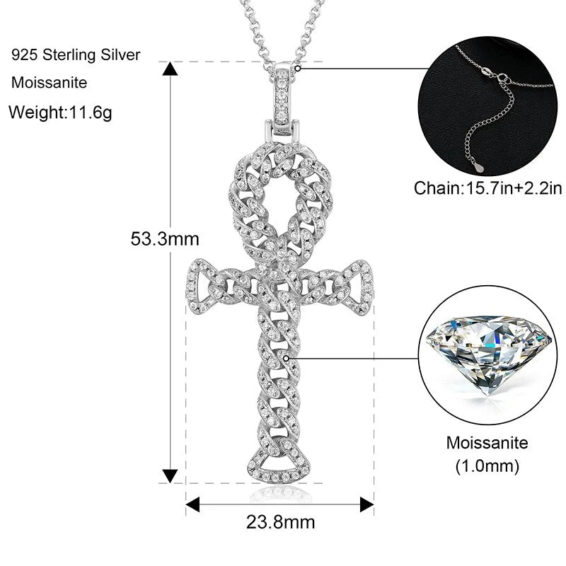 Cuban Link Ankh Moissanite Pendant with Necklace