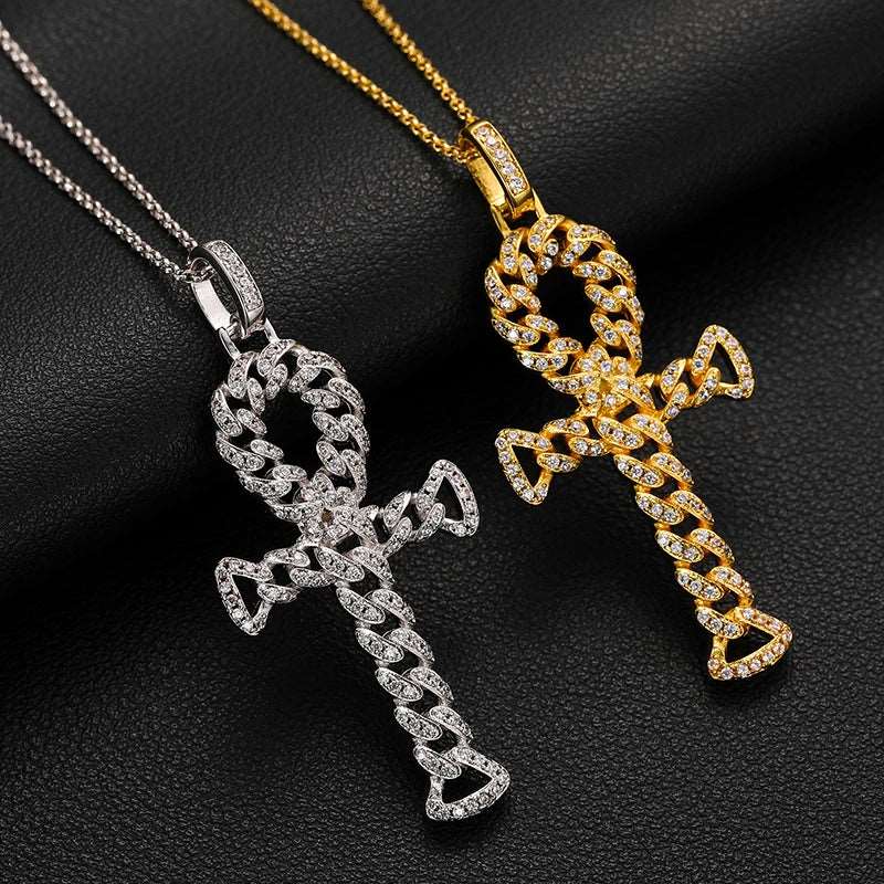 Cuban Link Ankh Moissanite Pendant with Necklace