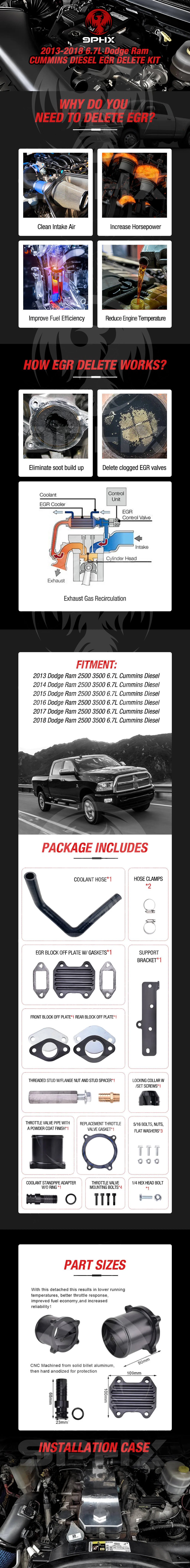 9PHX 6.7L Cummins EGR Plate Cooler & Throttle Valve Delete Kit for 2013 2014 2015 2016 2017 2018 Dodge Ram 2500 3500 4500 5500