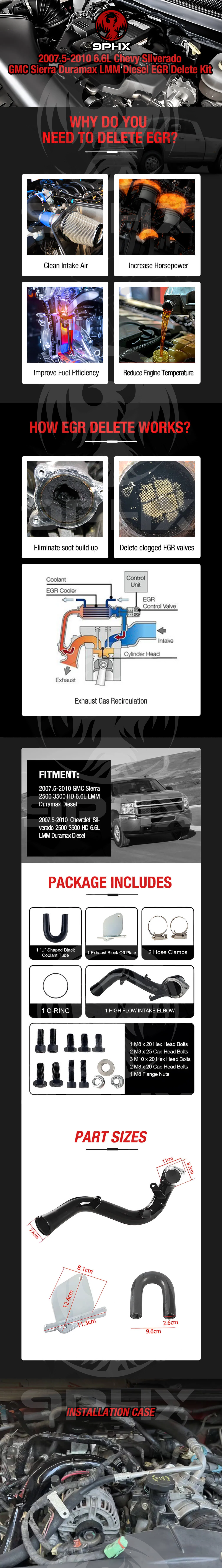 2007.5-2010 6.6L Duramax LMM EGR Delete Kit High Flow Intake Elbow Pipe Tube for GMC Chevrolet 2500 3500