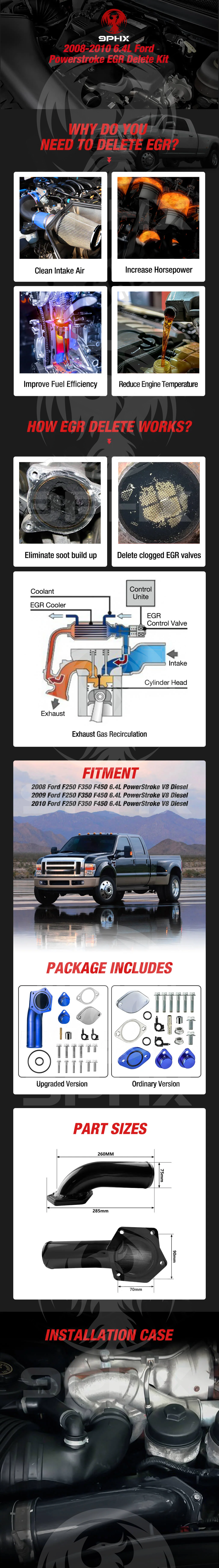 9PHX 6.4L Powerstroke V8 Diesel EGR Delete Kit with High Flow Intake Elbow for 2008 2009 2010 Ford F250 F350 F450 F550