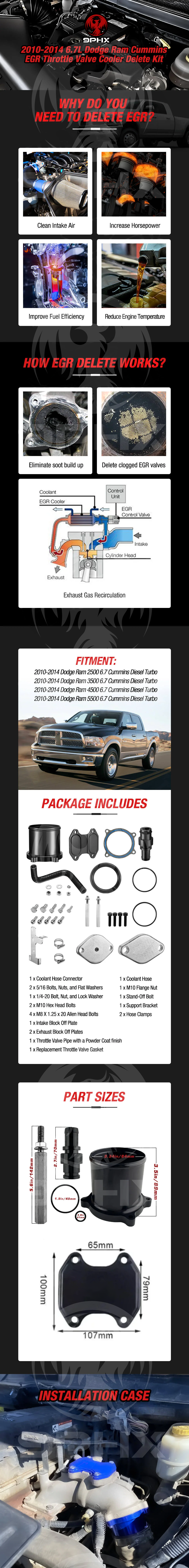9PHX 6.7L Cummins EGR Delete Kit Throttle Valve Cooler for 2010 2011 2012 2013 2014 Dodge Ram 2500 3500 4500 5500