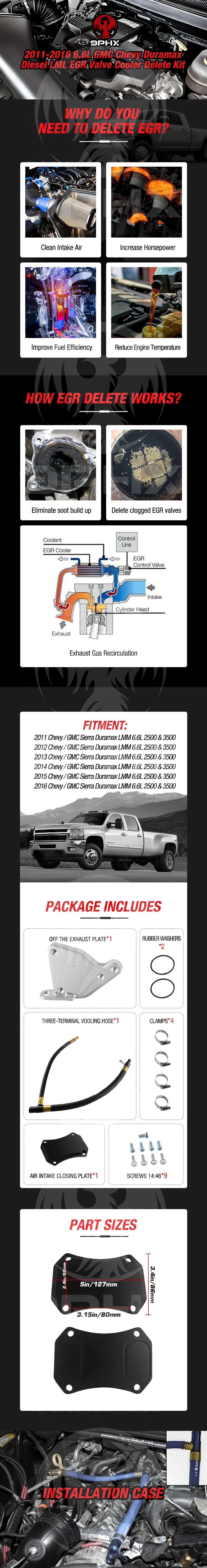 9PHX 6.6L Duramax LML EGR Valve Cooler Delete Kit Black Off Plate for 2011 2012 2013 2014 2015 2016 GMC Chevy 2500 3500 HD