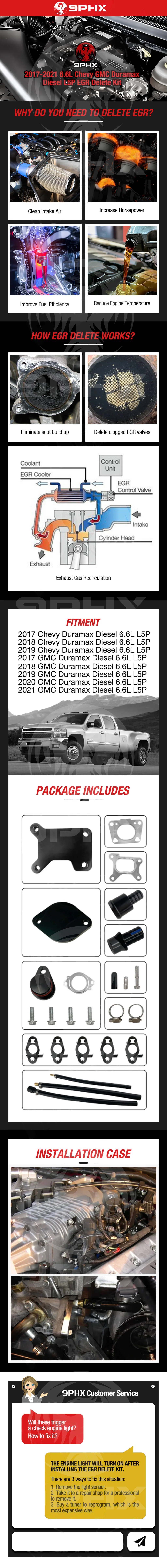 9PHX Duramax L5P 6.6L EGR Valve Cooler Delete Kit for Chevy GMC 2017 2018 2019 2020 2021