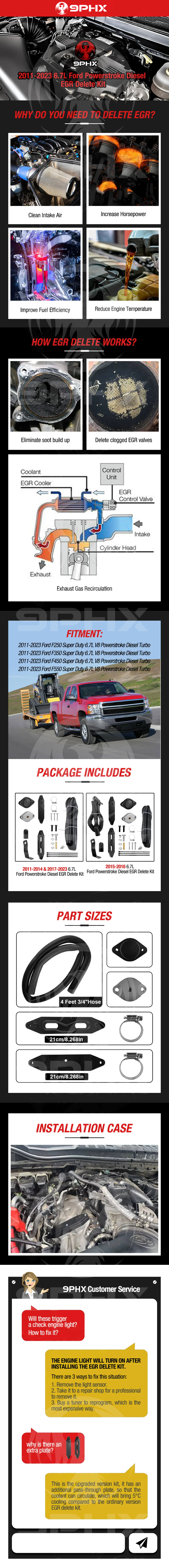 9PHX 6.7L Powerstroke EGR Delete Kit w/Coolant Bypass Black for 2011 2012 2013 2014 2015 2016 2017 2018 2019 2020 2021 2022 2023 Ford F250 F350 F450 F550