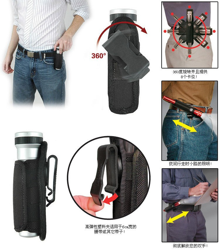 Customized 360 Degree Rotating Hand Tactical Flashlight Holster Leisure Sports Pannier Bag Universal Flashlight Waist Bag