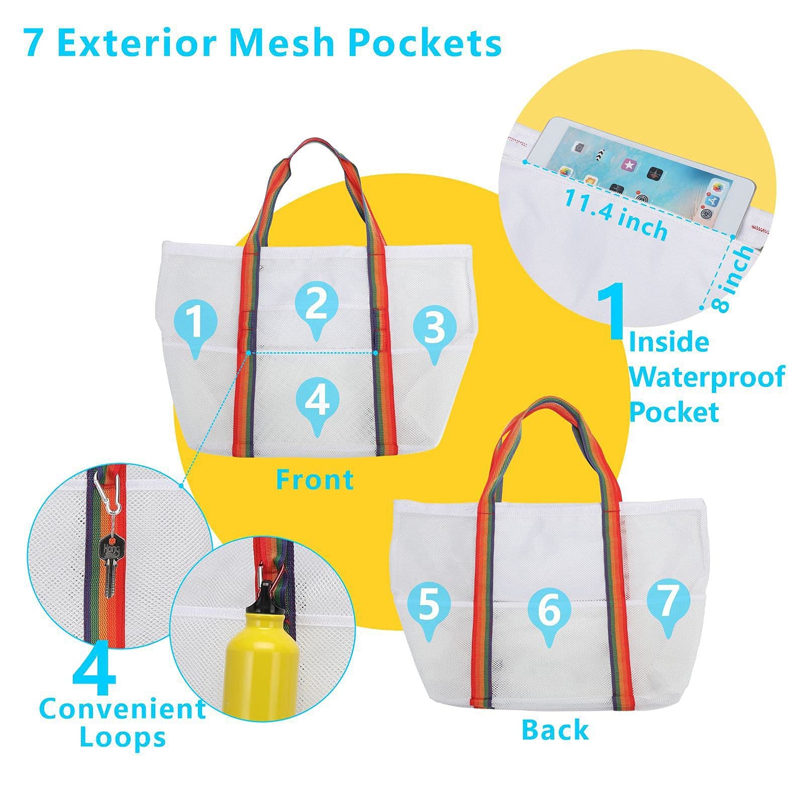 Mesh Portable Beach Bag Shoulder Bath Bag 9 Bags Travel Beach Toy Bag