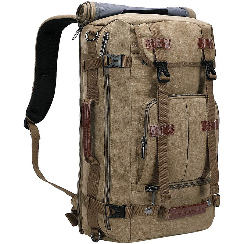 Customizable Large Capacity Canvas Vintage Travel Backpack Large Size Notebook Computer Bag Zipper Hidden Shoulder Strap Convertible Shoulder Bag