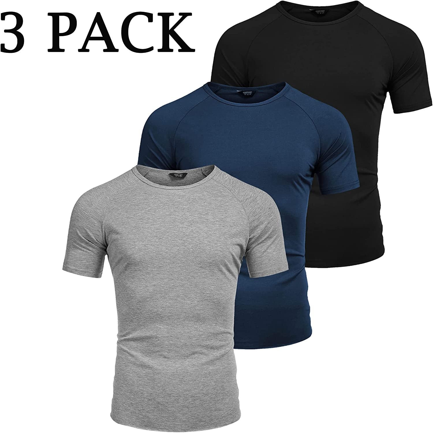 Men 3 Pack Workout T Shirts Short Sleeve Gym Bodybuilding Muscle Shirts Base Layer Fitness Tee Tops