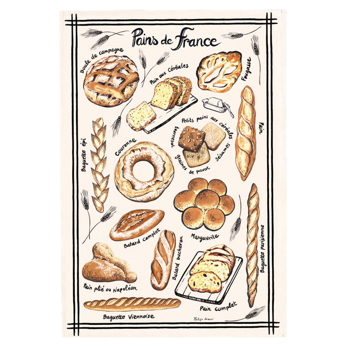 Torchons & Bouchons, Pains de France (French Breads) Kitchen / Tea Towel