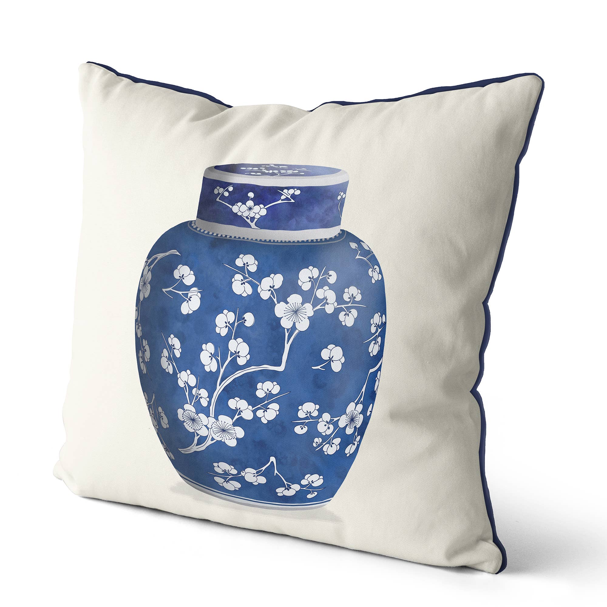Kelly Stevens-McLaughlan, Chinoiserie Cherry Blossom Ginger Jar on Cream Pillow / Cushion Cover, 18