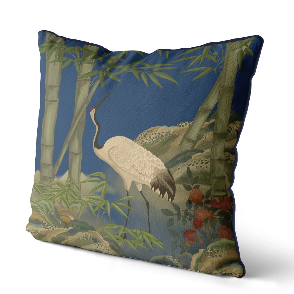 Kelly Stevens-McLaughlan, Crane Garden 4 Chinoiserie on Blue Pillow / Cushion Cover, 18