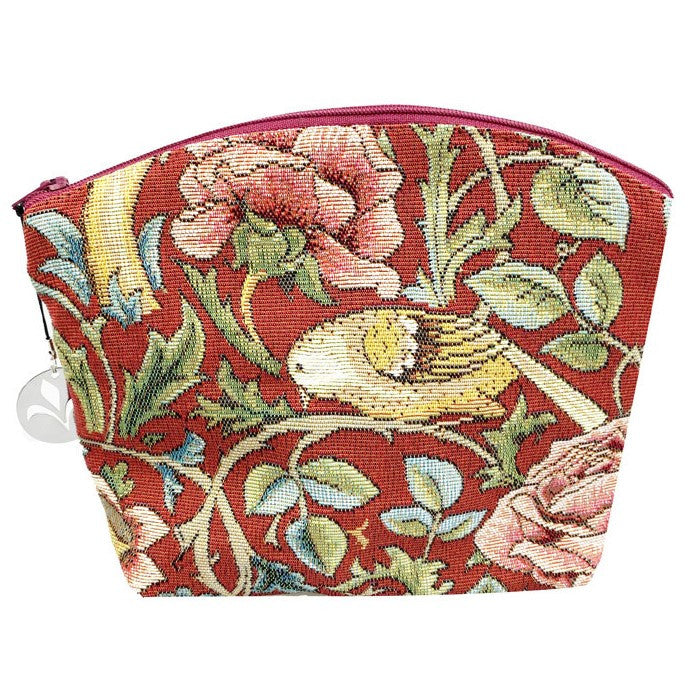 Art de Lys, Flowery, Roses & Birds, Red Tapestry Zippered Case (Pouchette)