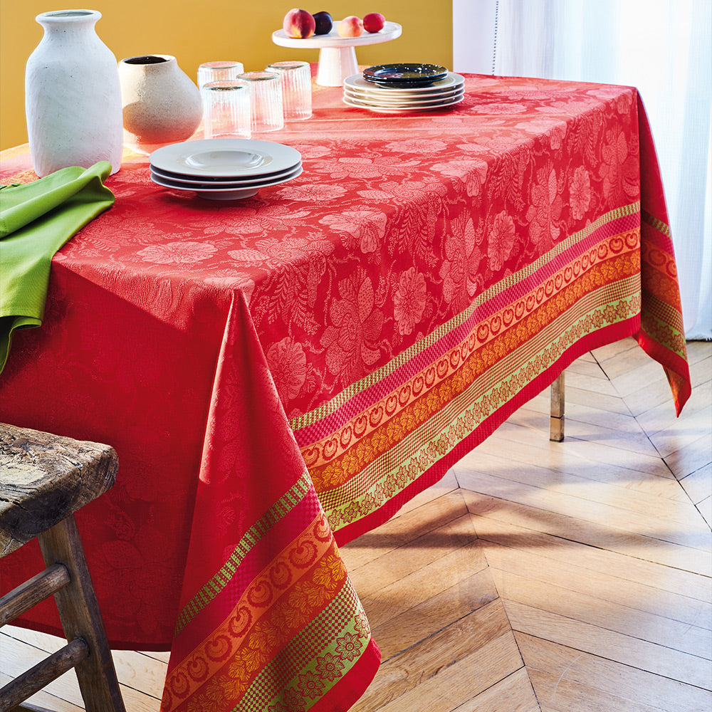 Garnier-Thiebaut, Mille Roses Festives, Sangria Tablecloths, Coated & Non-Coated