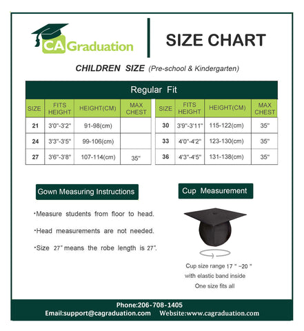 Graduation Sizing Size Chart – CA graduation