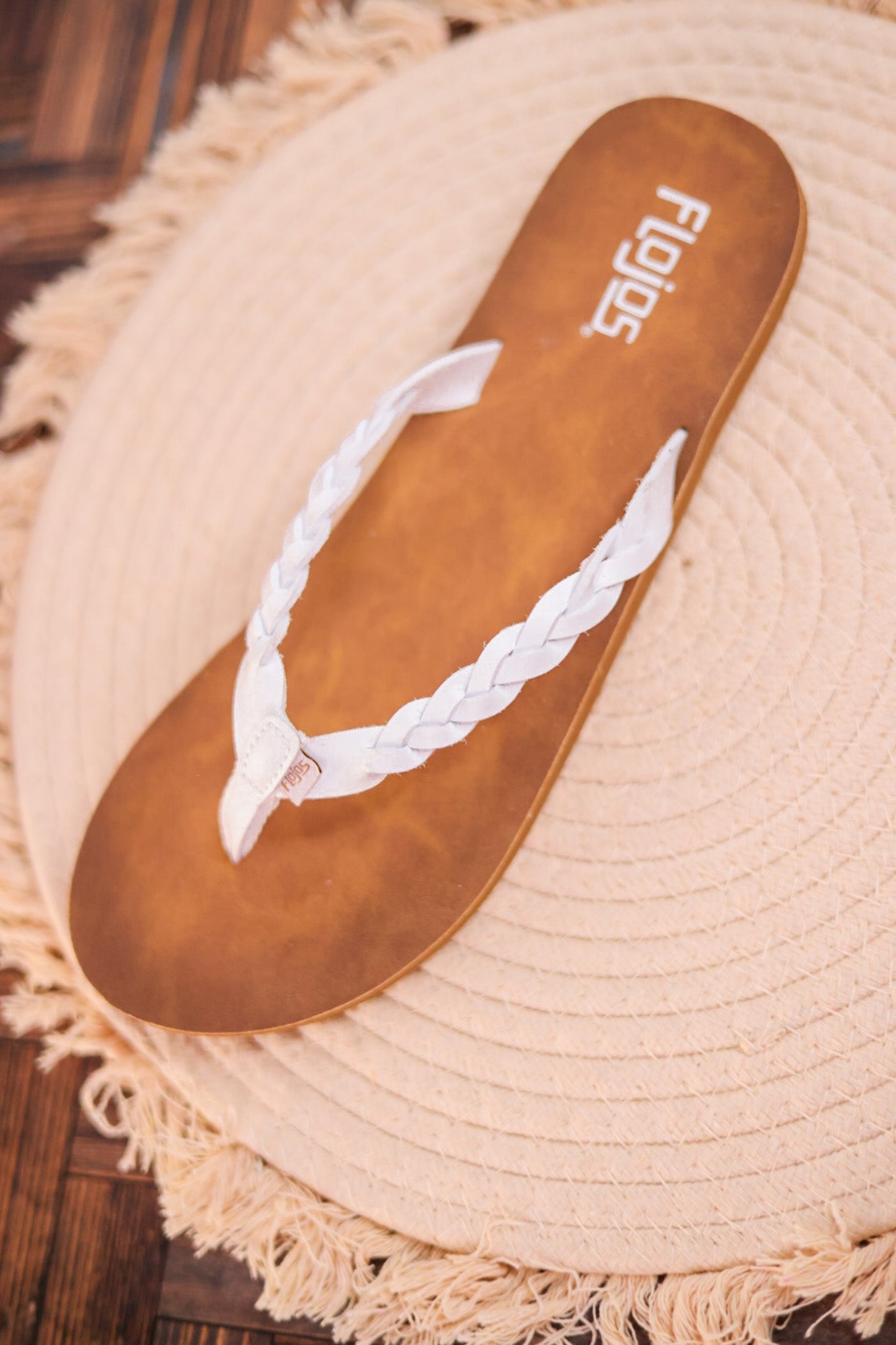 Navida White and Tan Braided Strap Sandals